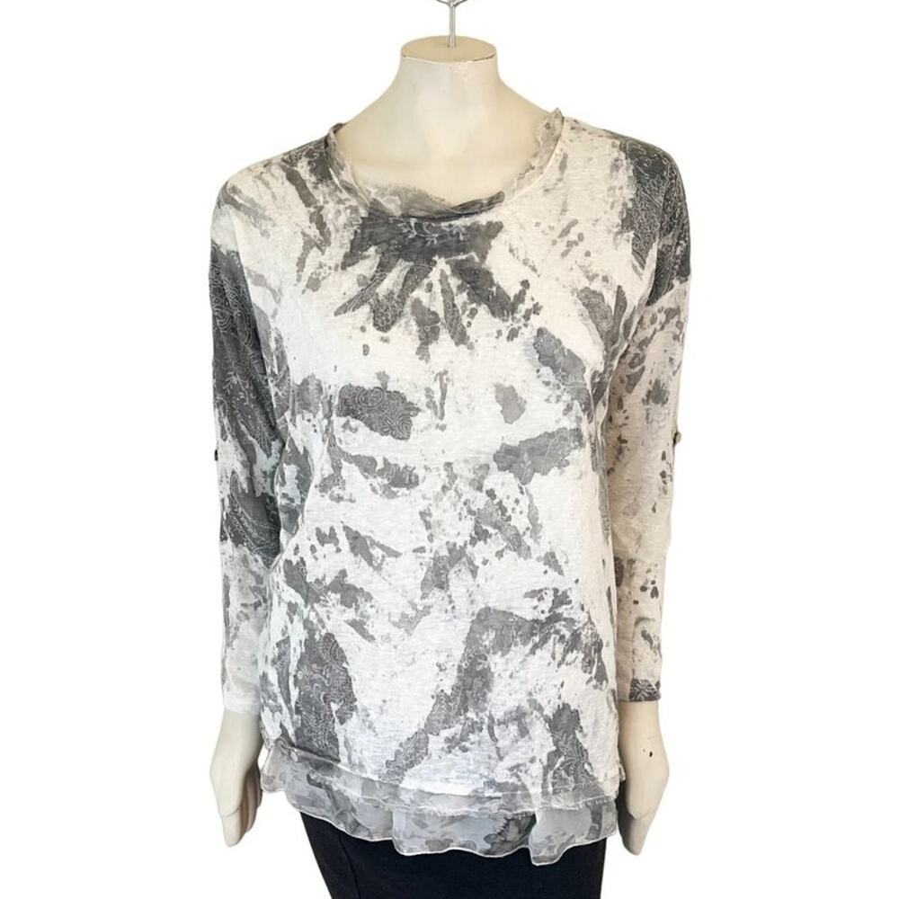 TEMPO PARIS Silk Trim Art to Wear Tie Dye Tunic Shirt  Made in ITALY  SZ M